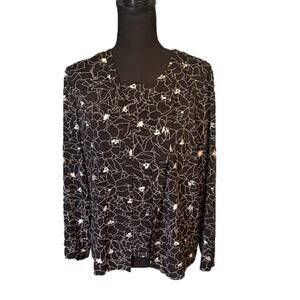 Worthington Petite Black Floral Two-Piece Set – Size L